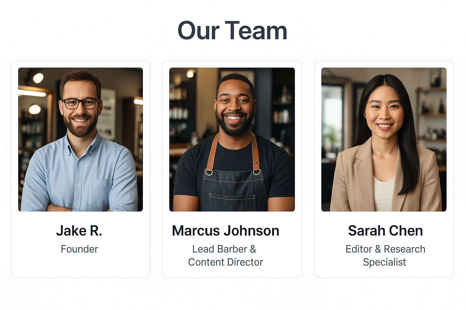 The TaperFadeHub Team - Jake, Marcus, and Sarah