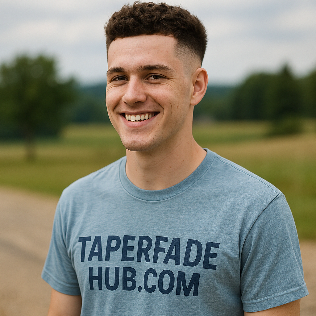 Client showing barber burst fade reference photos