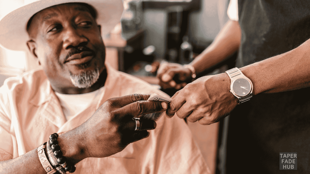 A skilled barber meticulously working on a client's haircut, showcasing essential skills