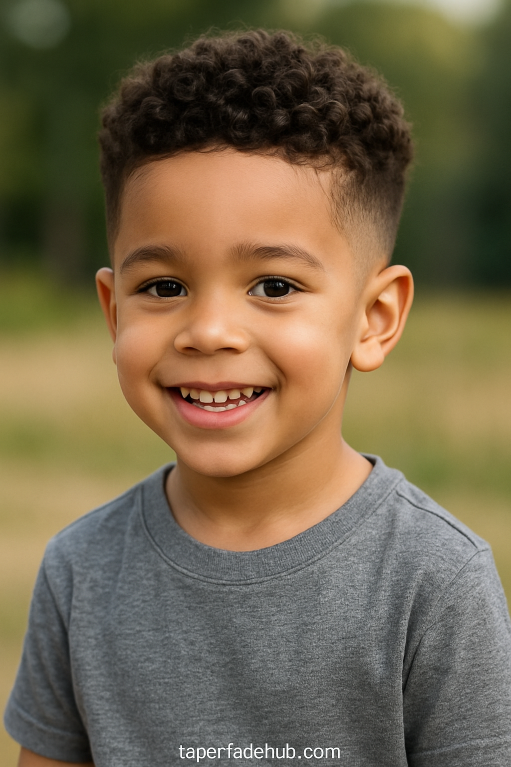 Child with curly hair taper fade