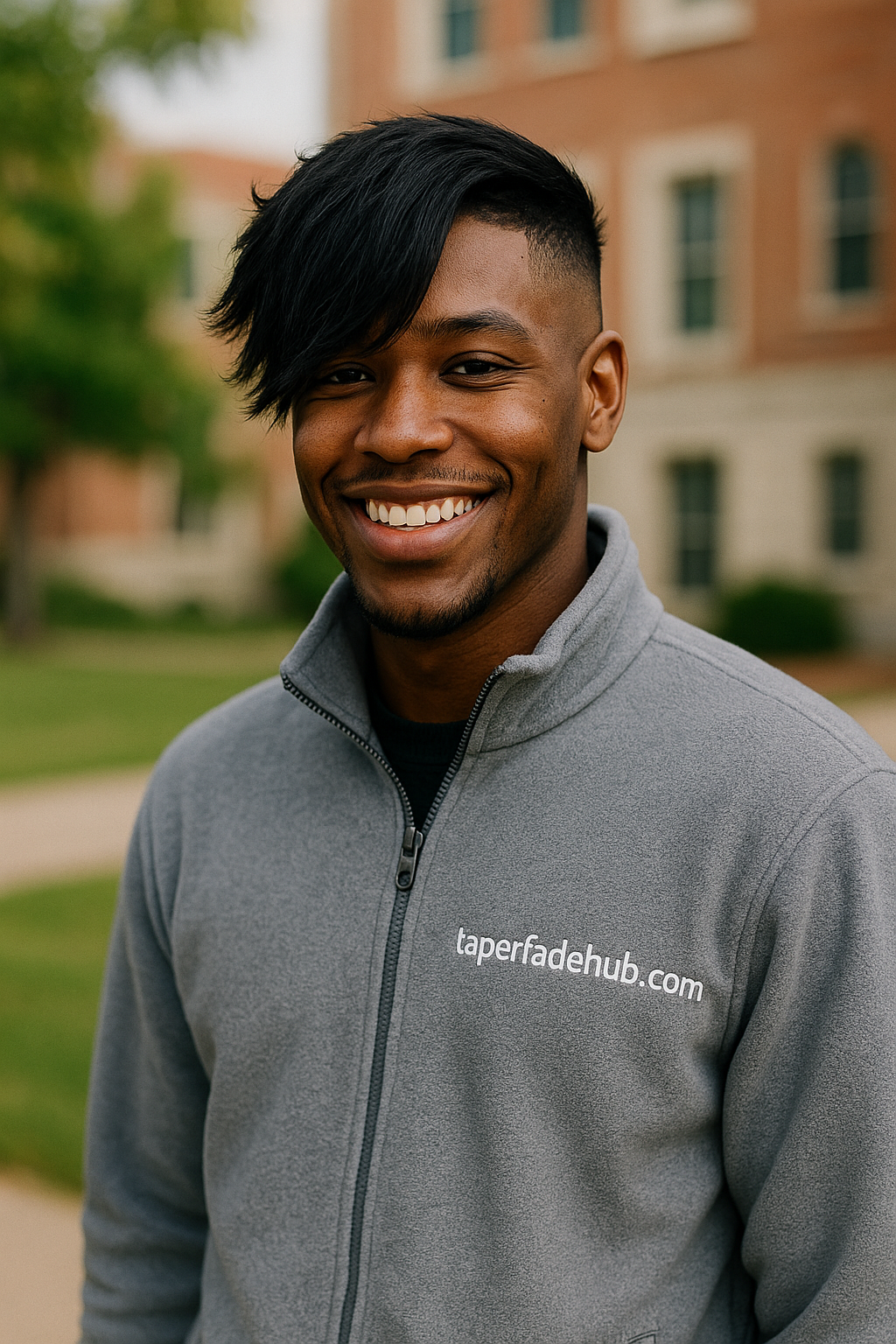 Modern emo taper fade haircut with textured top