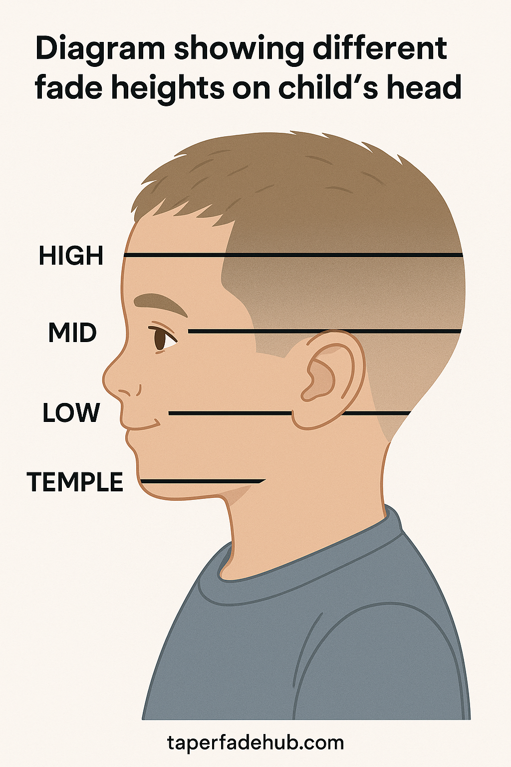 Diagram showing different fade heights on child's head