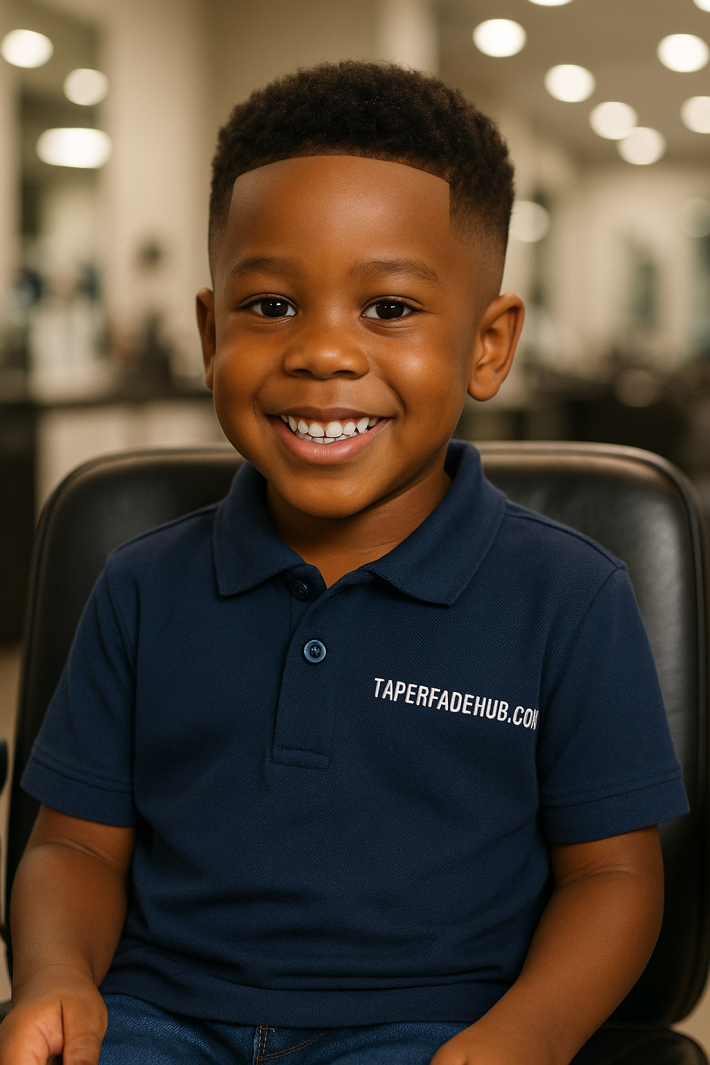 Happy child after completed taper fade haircut