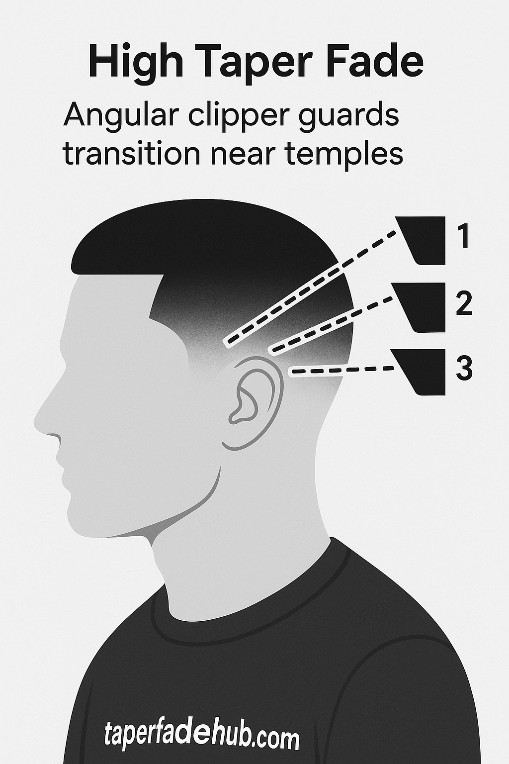 Diagram showing high taper fade placement on head