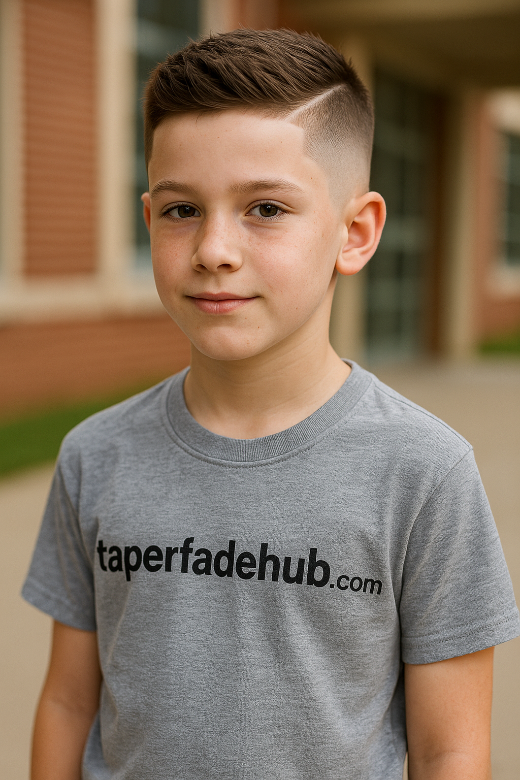 School-age boy with mid taper fade haircut
