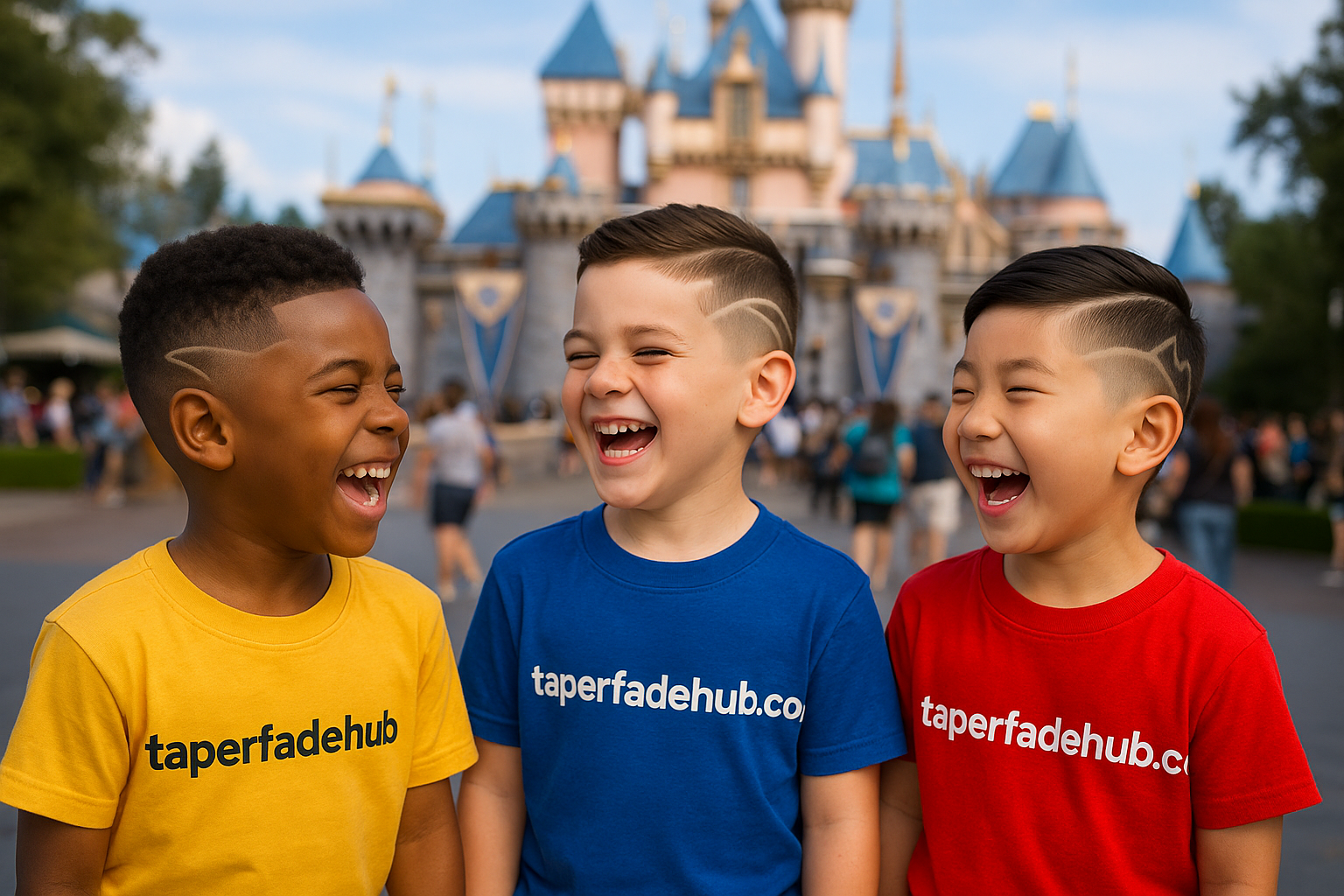 Comparison of three boys showing low, mid, and high taper fade haircuts