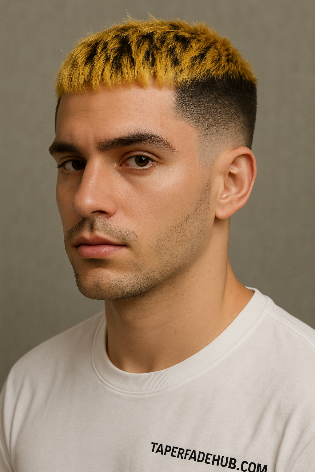 Low taper fade with dyed hair tips for Gen Z and youth fashion