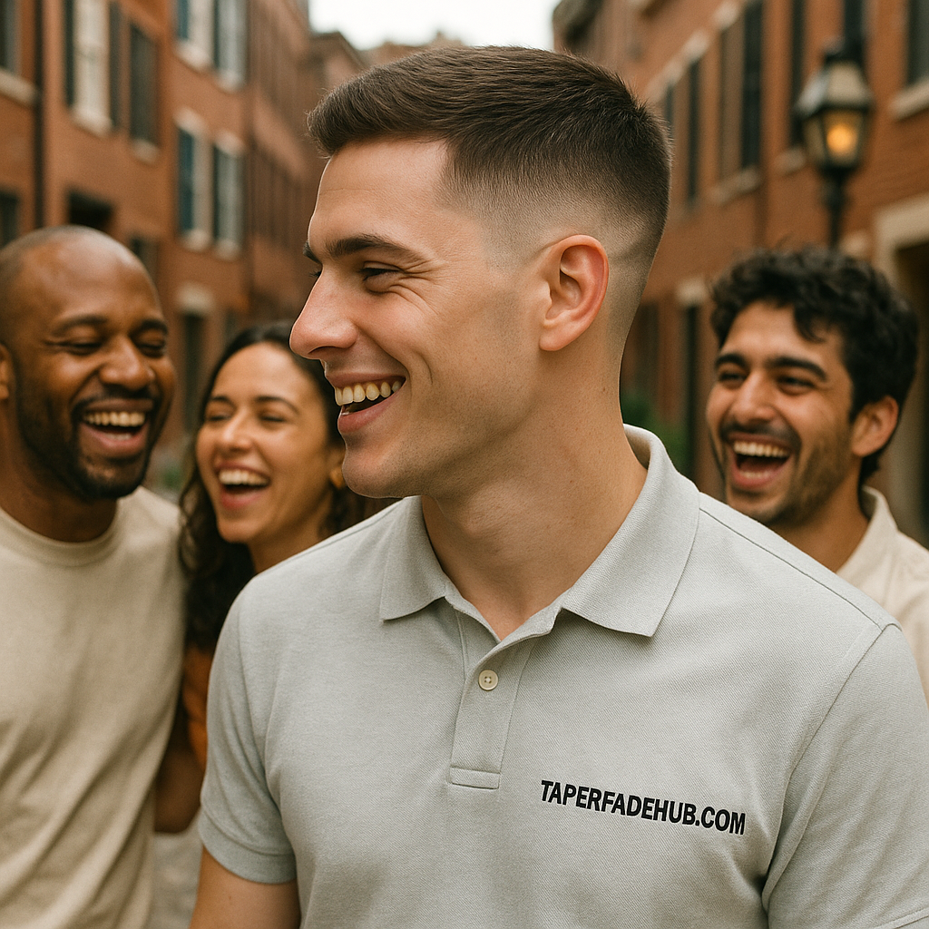Example of a low taper fade haircut for straight hair