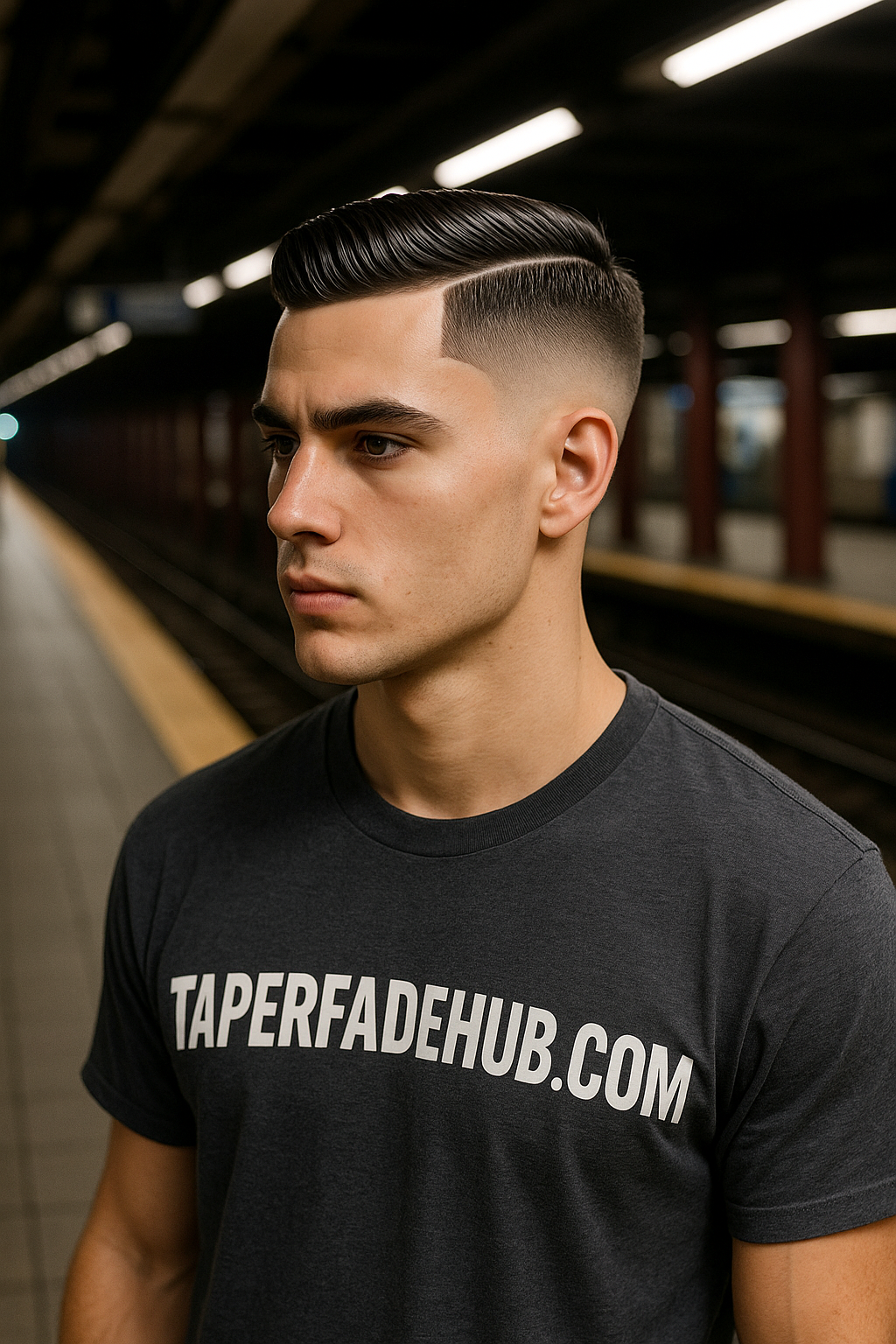 Low taper fade with hard part - stylish line accent in parting