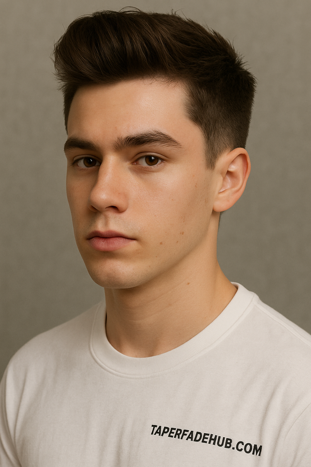 Voluminous quiff with low taper fade for modern pompadour look