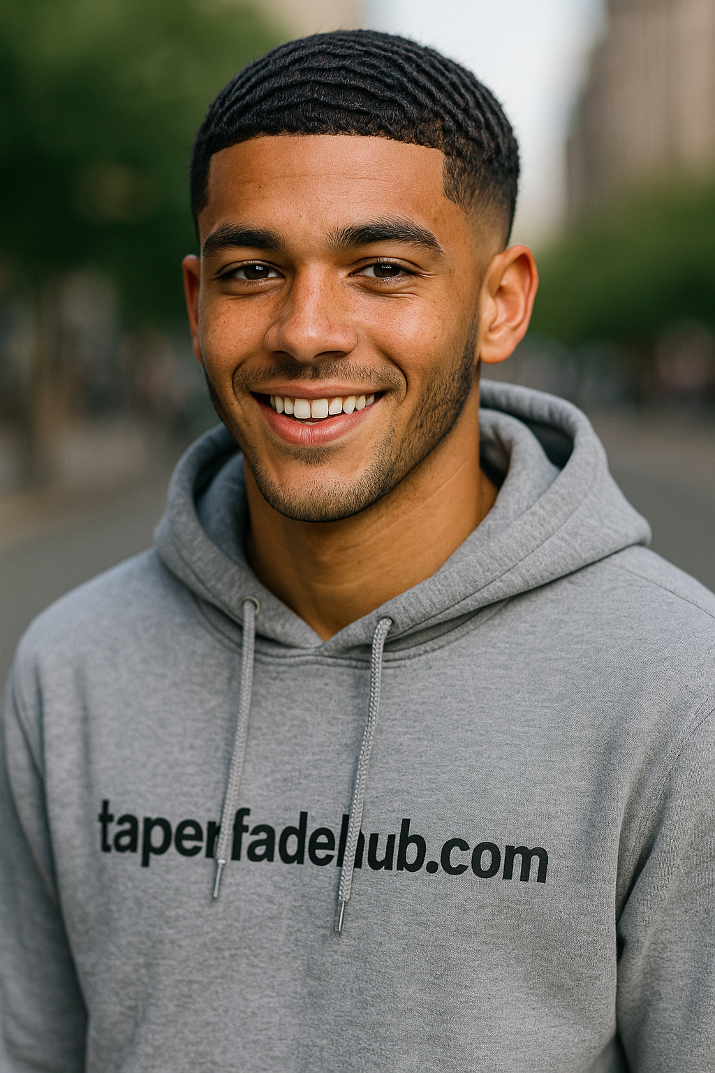 Low taper fade with line-up for wavy hair texture