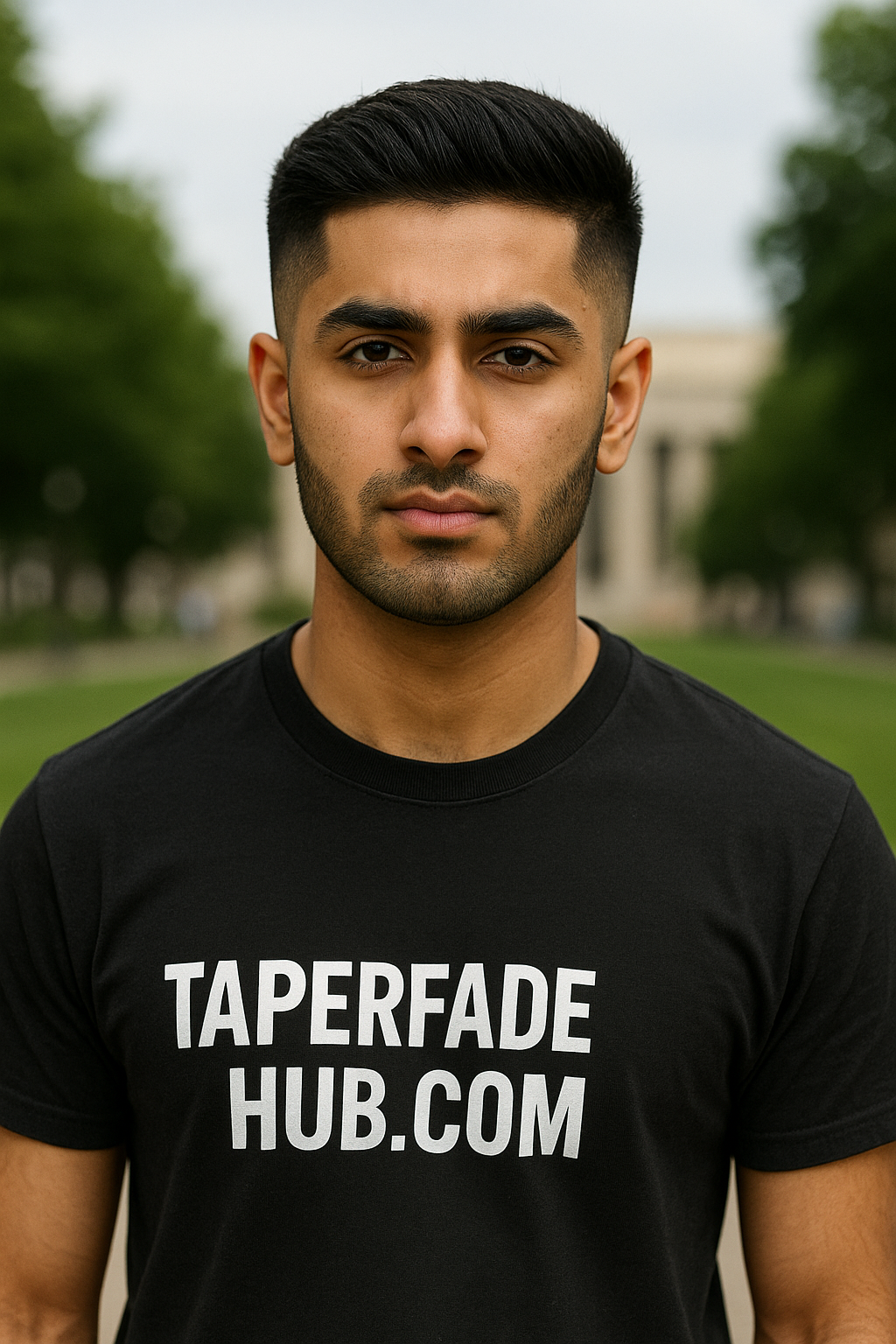 Temple Fade with Mid Taper and Sharp Edges