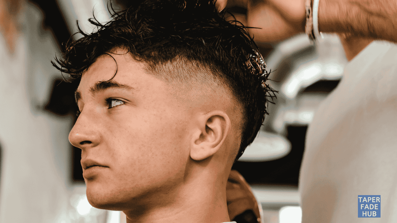 Man with a stylish Mid Taper Fade perfectly complementing his curly hair on top
