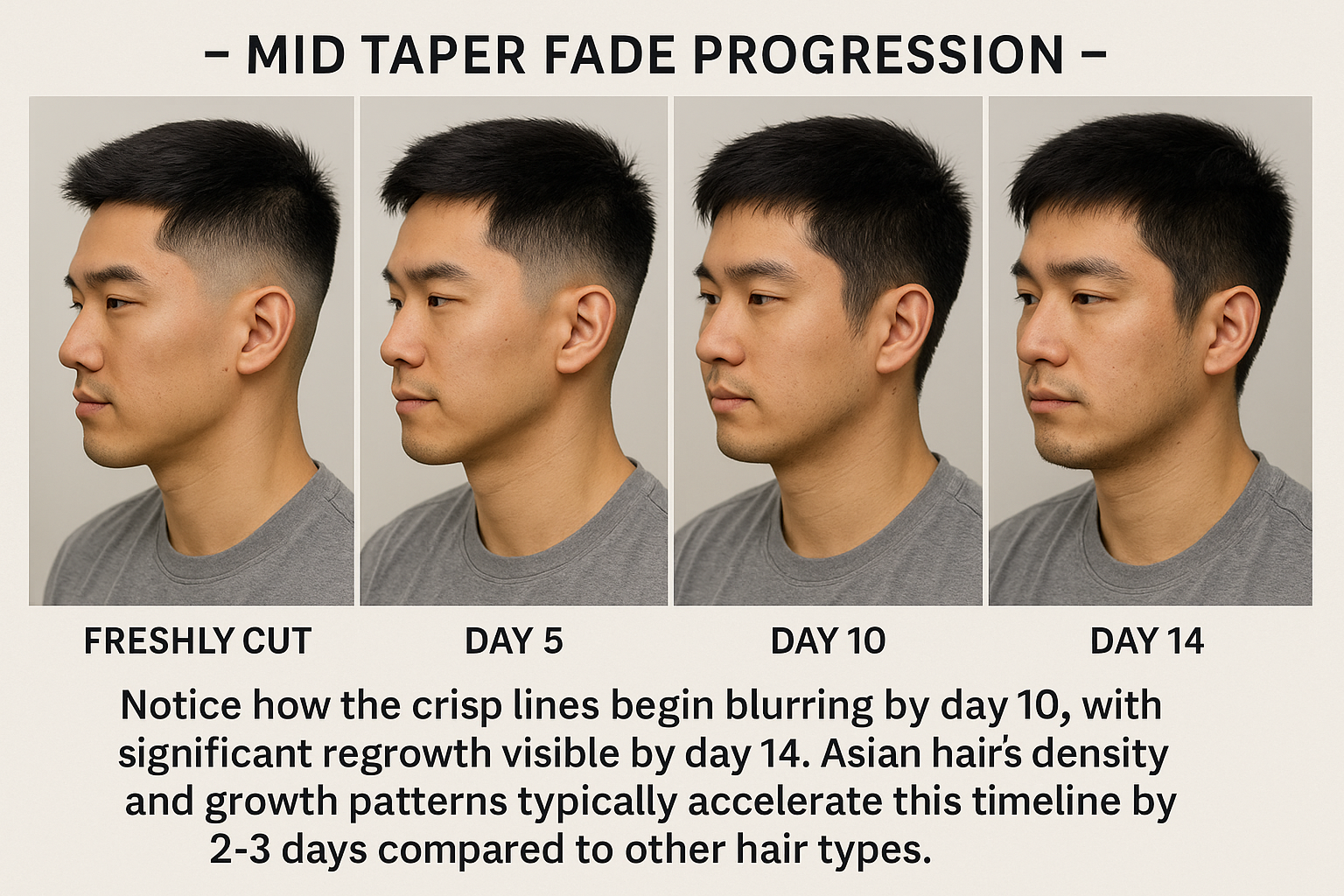 Visual timeline of taper fade regrowth over 4 weeks