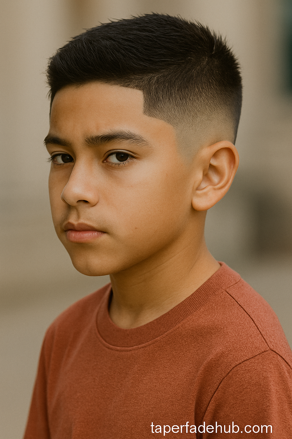Latino boy with sharp taper fade