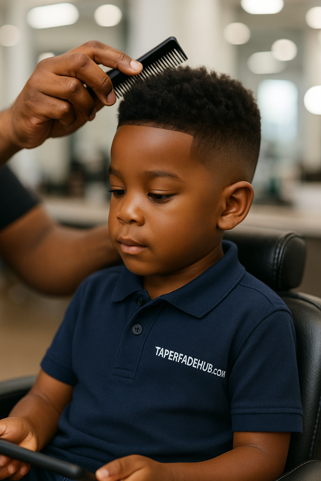 Styling the top of a child's taper fade haircut