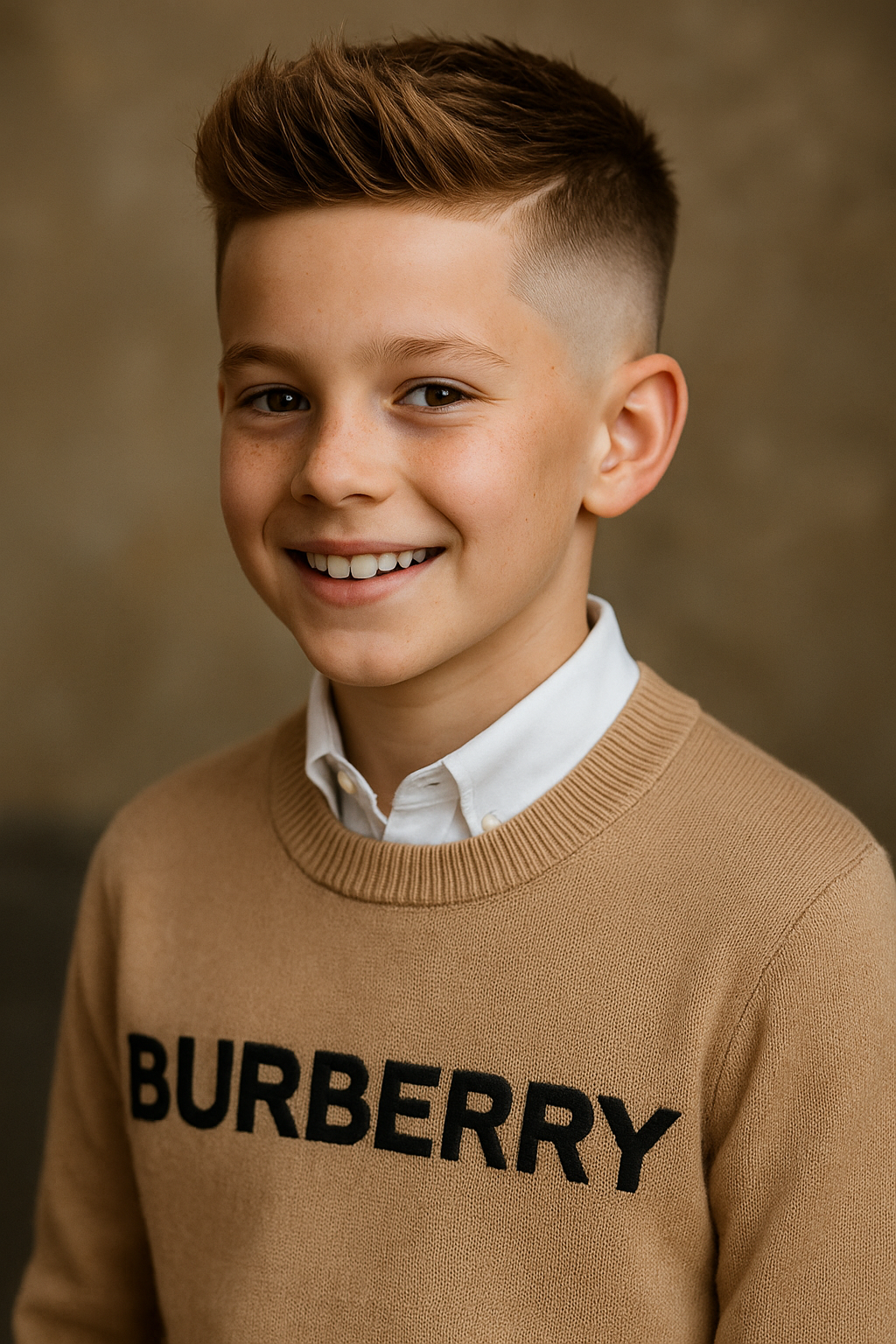 Boy with summer skin fade haircut at pool