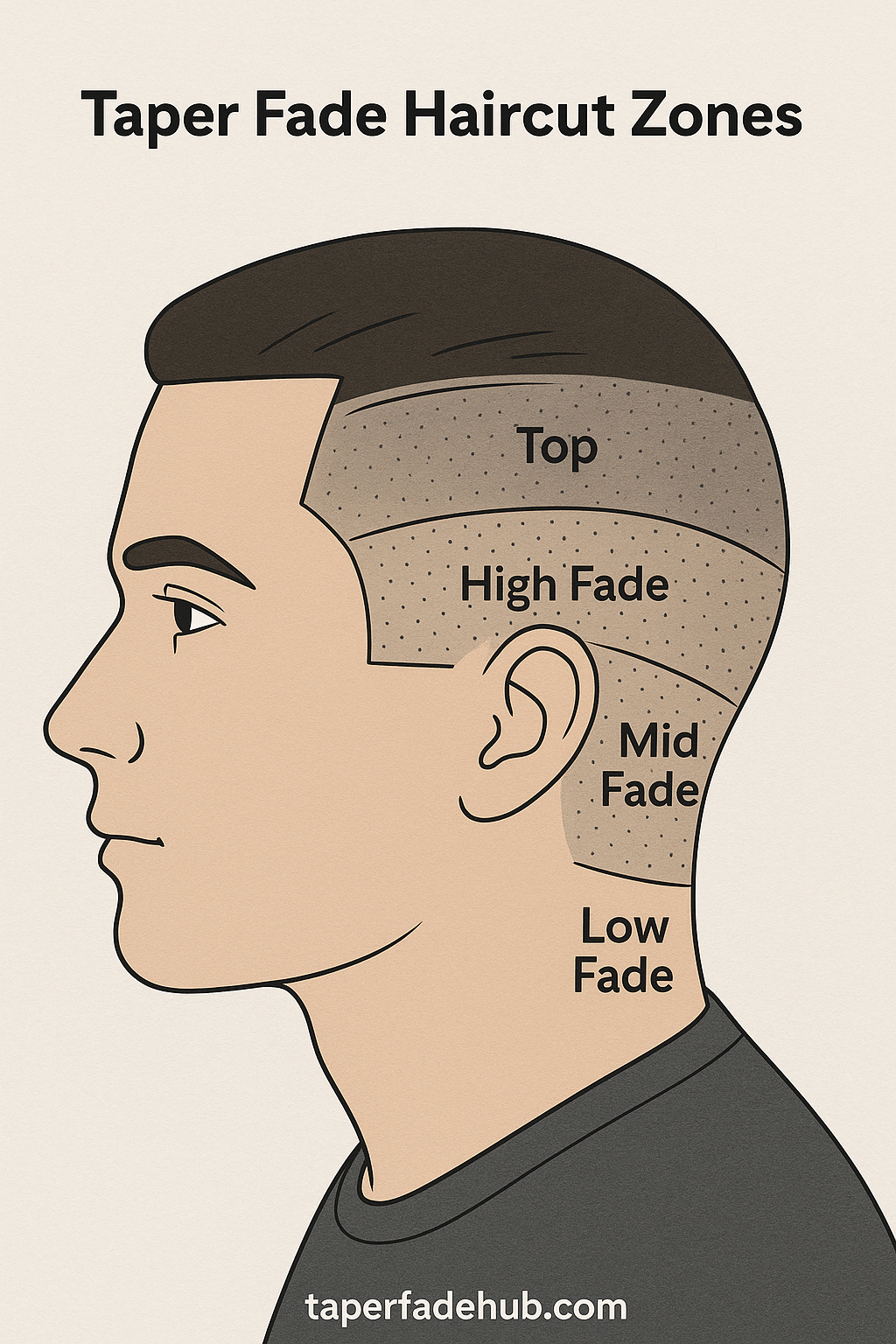 Detailed diagram of taper fade haircut zones