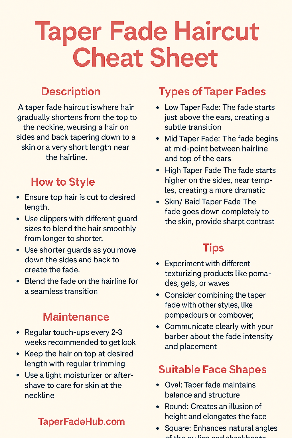 Taper Fade Cheat Sheet Preview