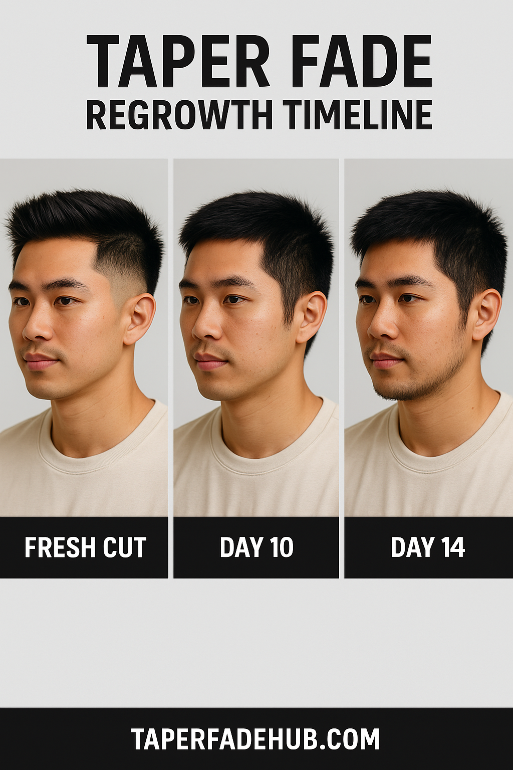 Visual timeline of taper fade regrowth over 4 weeks